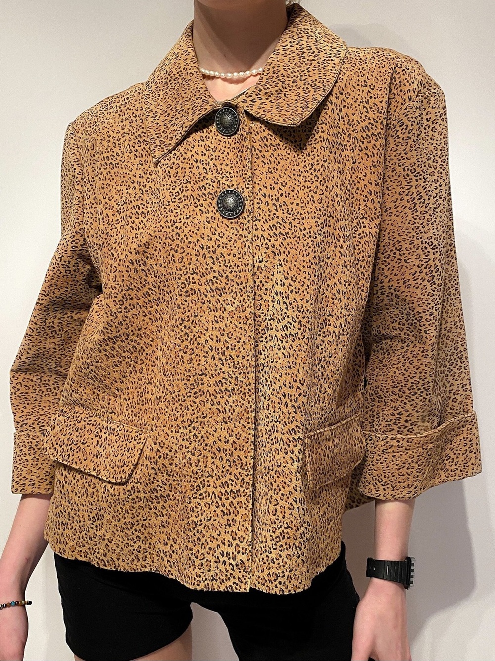 Love a Little Leopard Print 100% Genuine Leather Jacket Y2K Large